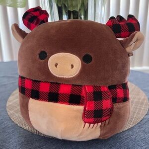 SQUISHMALLOW Alfred the Moose Plush Toy Brown with Red & Black Buffalo Print NEW